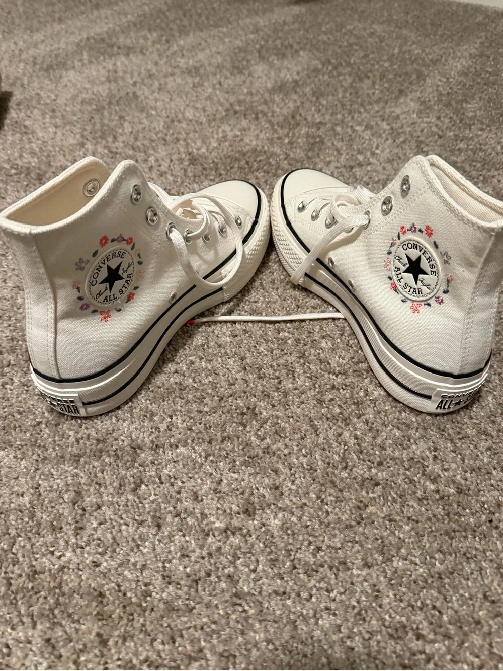 Converse Women's High-Top Sneakers in Cream with Pink & Green Floral Embroidery